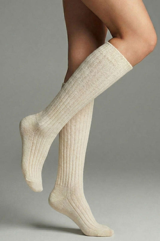 Chaussette en laine beige mi-bas Derbili