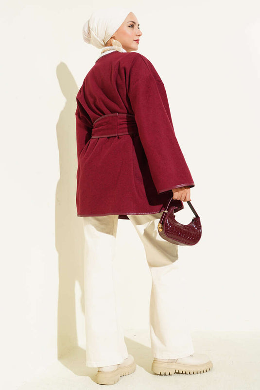 Leather Trimmed Pocket Jacket, Burgundy