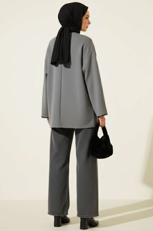 Leather Belted, Strappy-Looking Smoky Gray Kimono