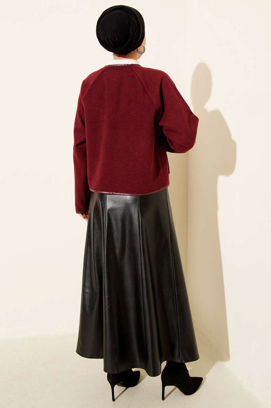 Leather Piping Cachet Short Jacket Burgundy