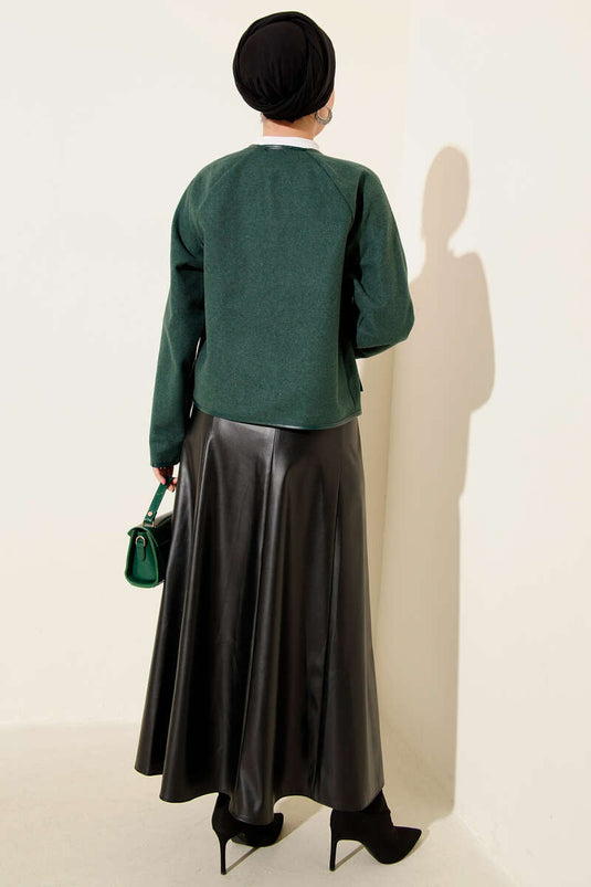Leather Piping Cachet Short Jacket Emerald