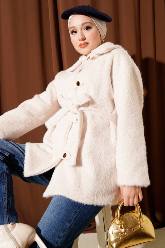 سترة جلدية مزودة بحزام مع لحية وبني فاتح