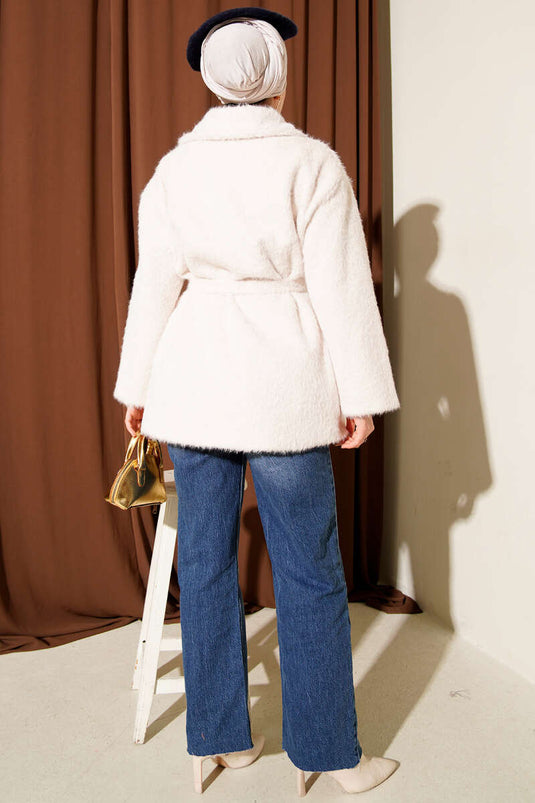 سترة جلدية مزودة بحزام مع لحية وبني فاتح