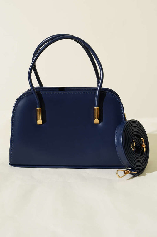 Leather Hand and Shoulder Bag Navy Blue