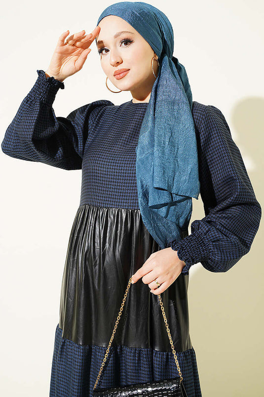 Robe À Motif Pied-De-Poule En Cuir Bleu