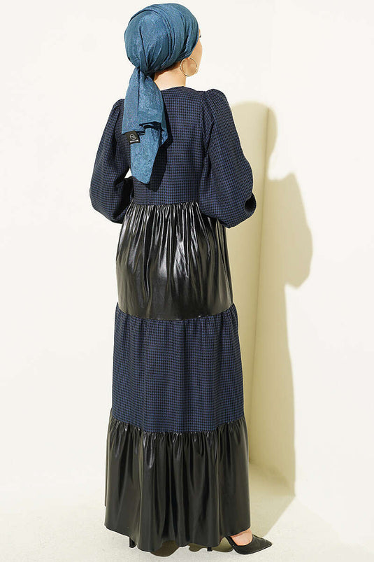 Robe À Motif Pied-De-Poule En Cuir Bleu