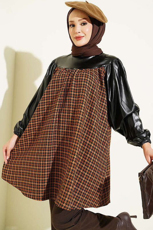 Tunique Chevron En Cuir Camel