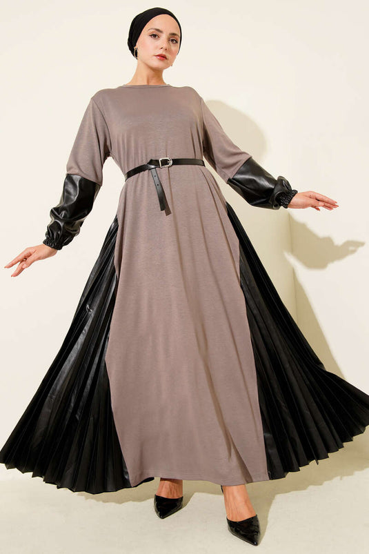 Mink Dress with Leather Garnish and Belt