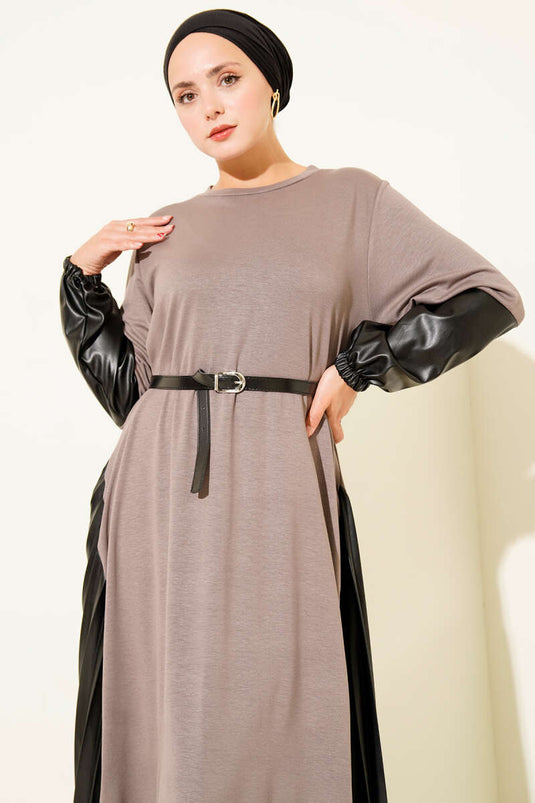 Mink Dress with Leather Garnish and Belt