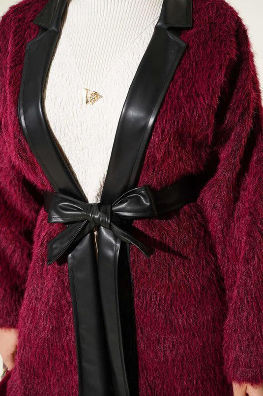 Giacca con barba guarnita in pelle bordeaux