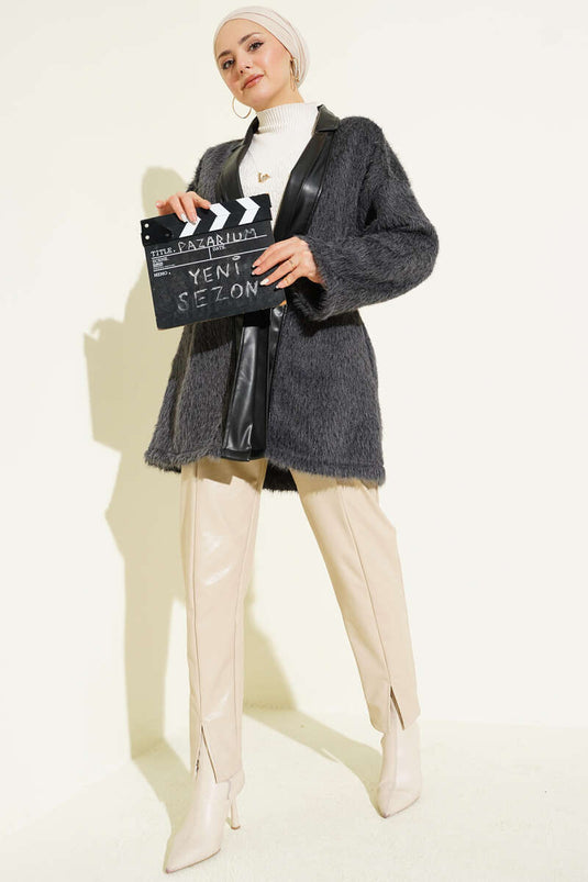 Leather Garnished Bearded Jacket Smoked