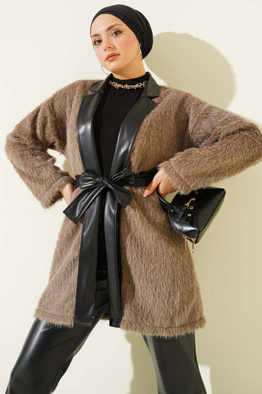 Leather Garnished Bearded Jacket Mink