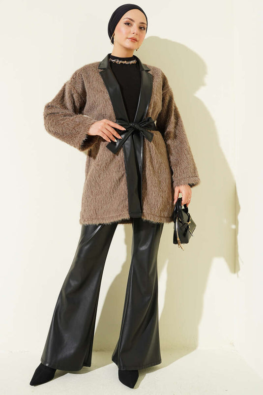 Leather Garnished Bearded Jacket Mink