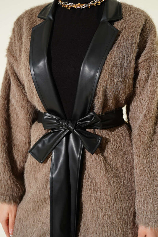 Leather Garnished Bearded Jacket Mink