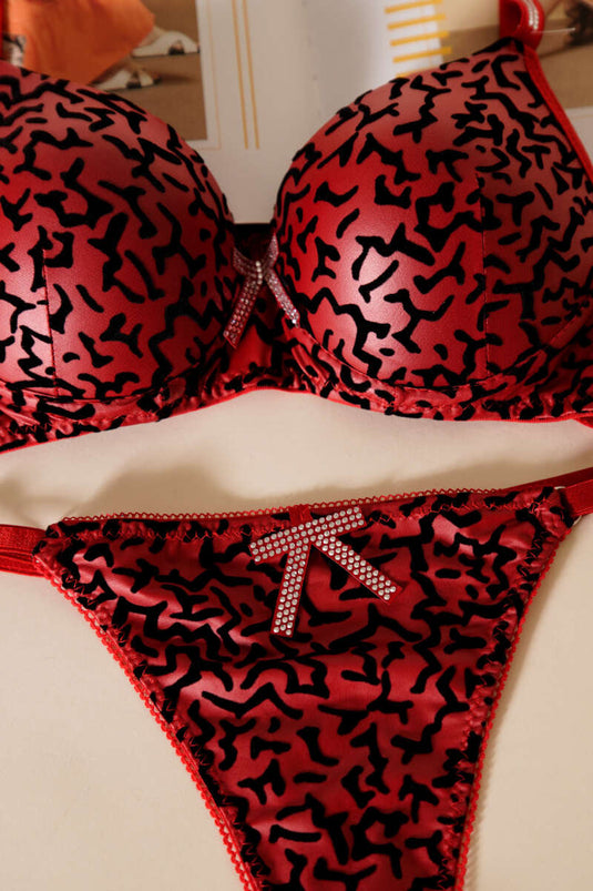 Deri Görünümlü Destekli Sütyen Takım Bordo