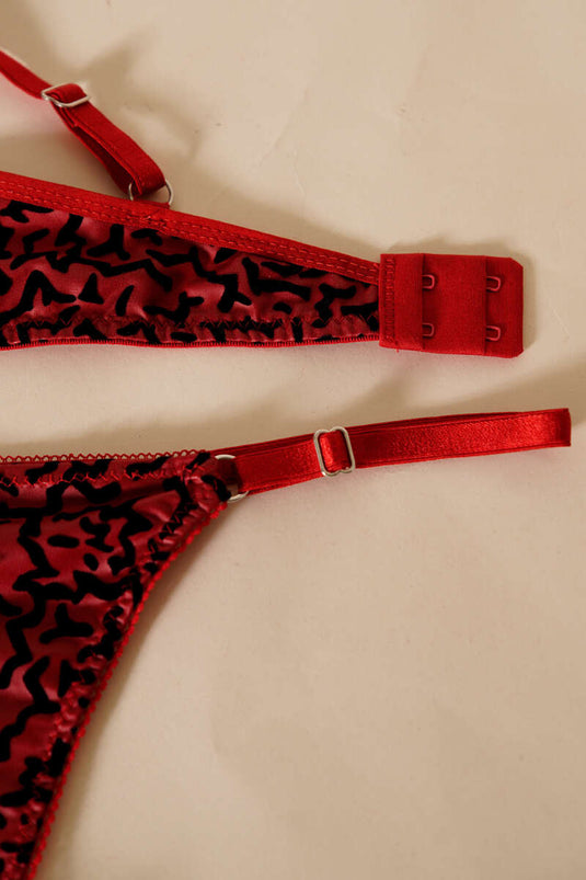 Deri Görünümlü Destekli Sütyen Takım Bordo