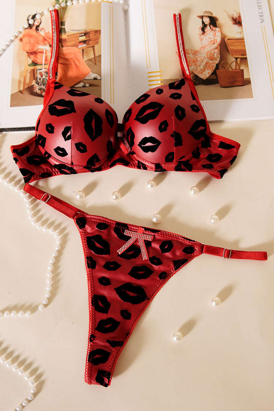 Deri Görünümlü Destekli Sütyen Takım Bordo Siyah