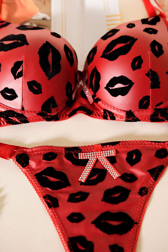 Deri Görünümlü Destekli Sütyen Takım Bordo Siyah