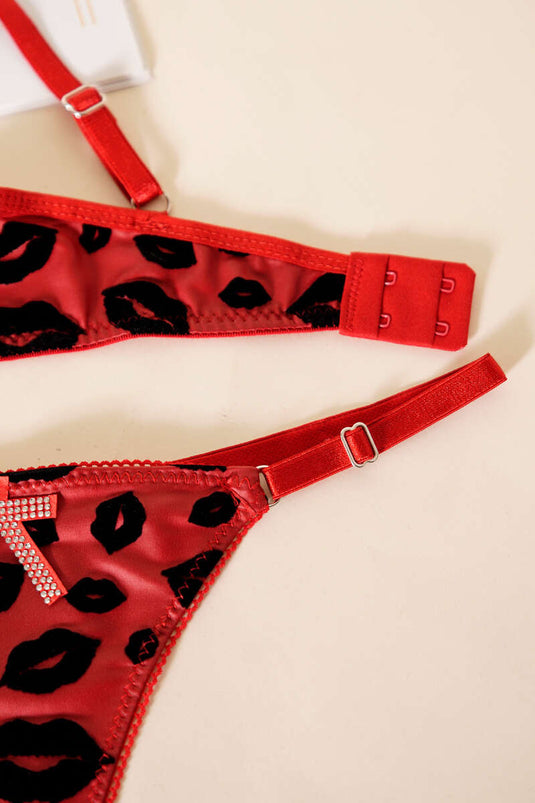 Deri Görünümlü Destekli Sütyen Takım Bordo Siyah