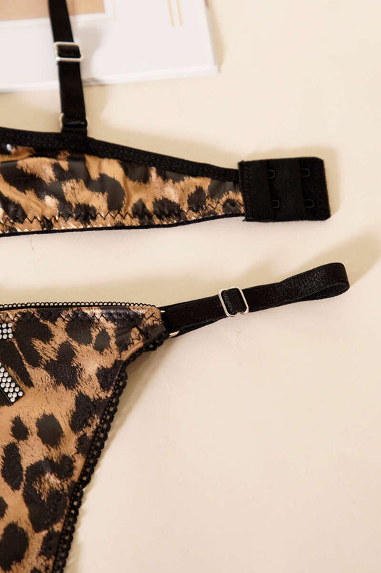 Deri Görünümlü Destekli Sütyen Takım Leopar