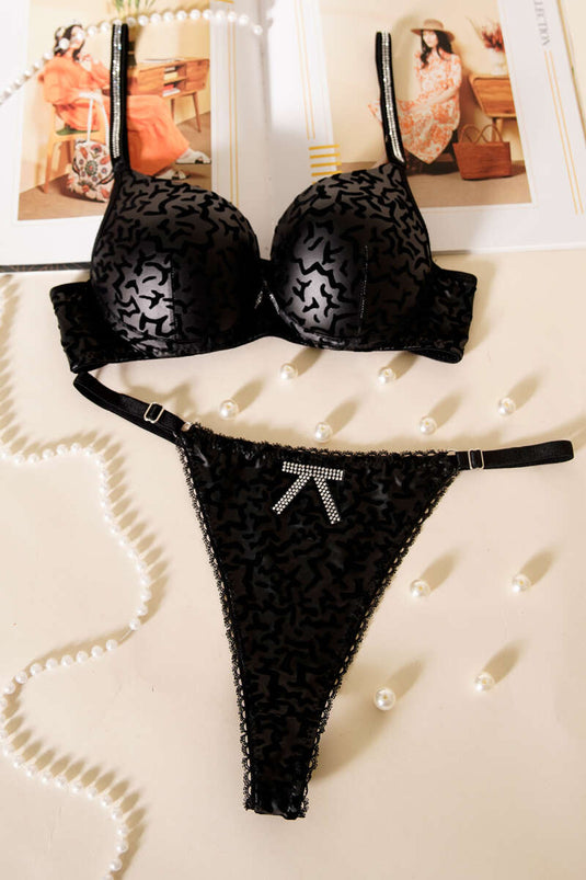 Set van beha met steun en leerlook Zwart