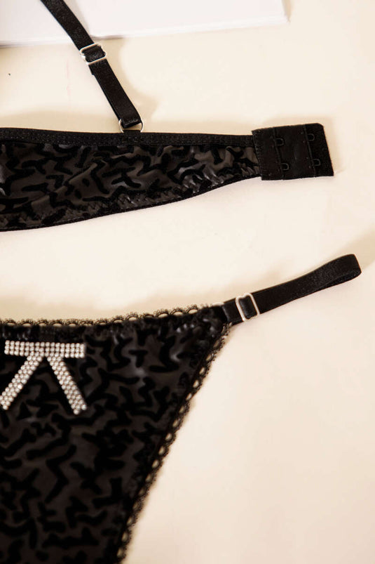 Deri Görünümlü Destekli Sütyen Takım Siyah