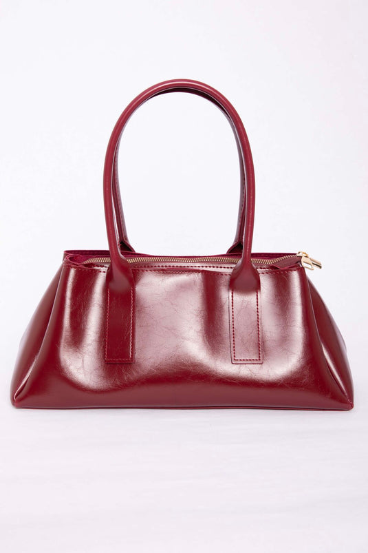 حقيبة يد وكتف بسحاب بمظهر الجلد لون خمري