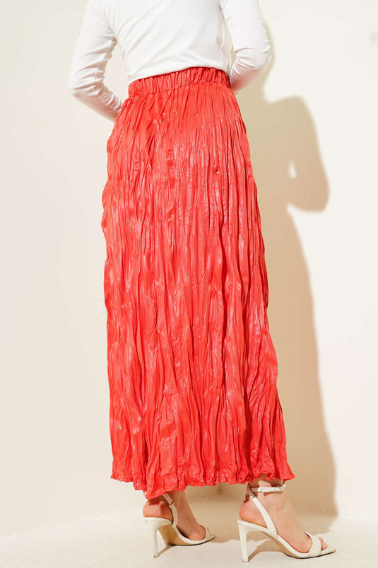 Leather Look Wrinkled Skirt Alizarin