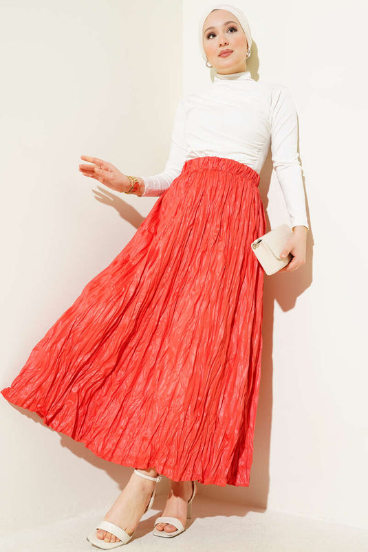 Leather Look Wrinkled Skirt Alizarin