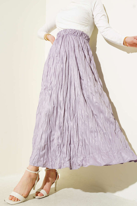 Leather Look Crinkle Skirt Lilac