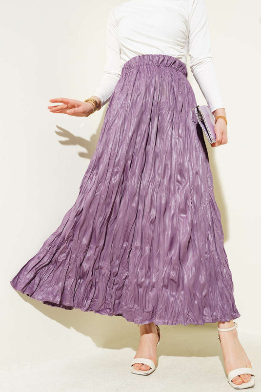 Leather Look Crinkle Skirt Magenta