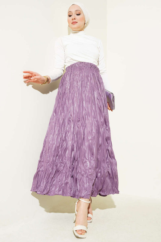 Leather Look Crinkle Skirt Magenta