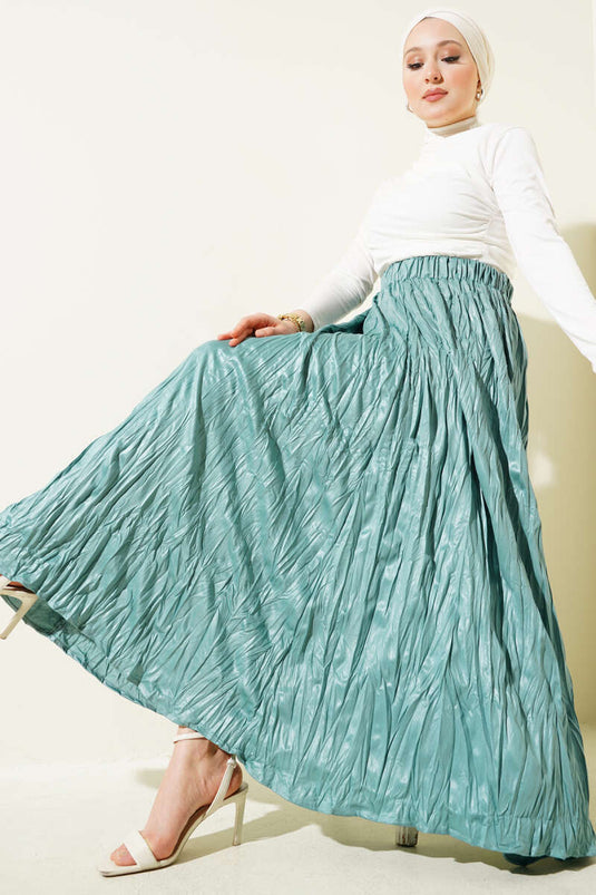 Leather Look Crinkle Skirt Mint
