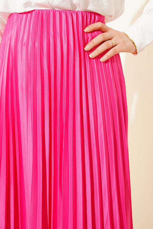 Pleated Skirt with Leather Look Pink