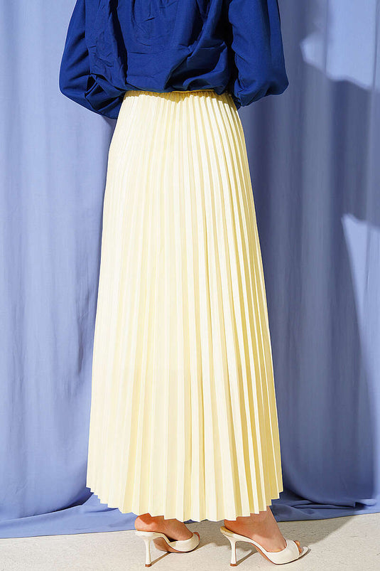 Rok met geplooide look in geel, leerlook