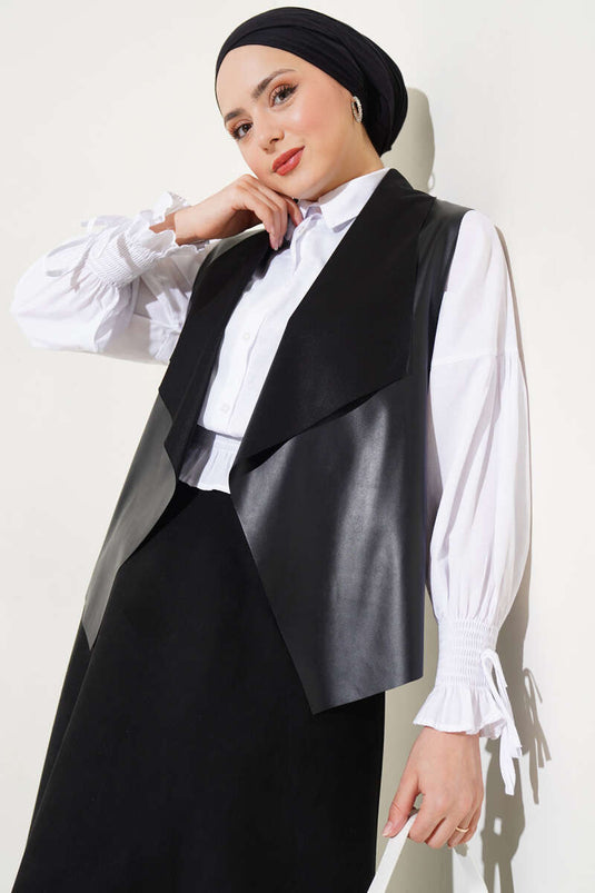 Chaleco corto de cuero negro