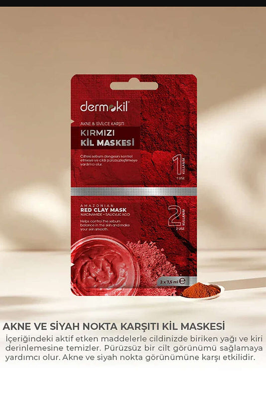 Dermokil Kırmızı Kil Akne ve Sivilce karşıtı Maske 2x7.5 ml