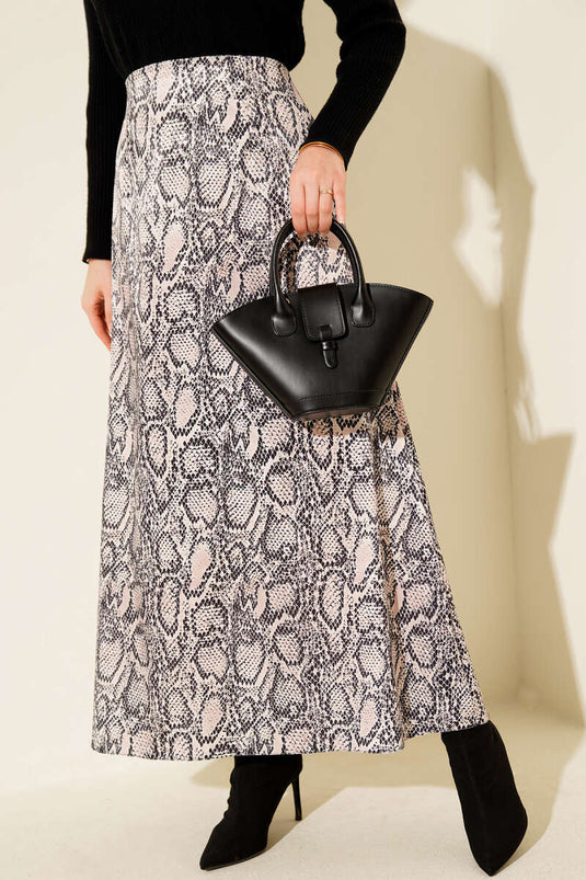 Desen Detaylı Saten Etek Bej