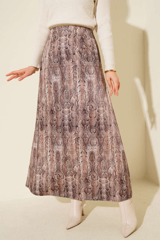 Jupe en satin à motifs, marron