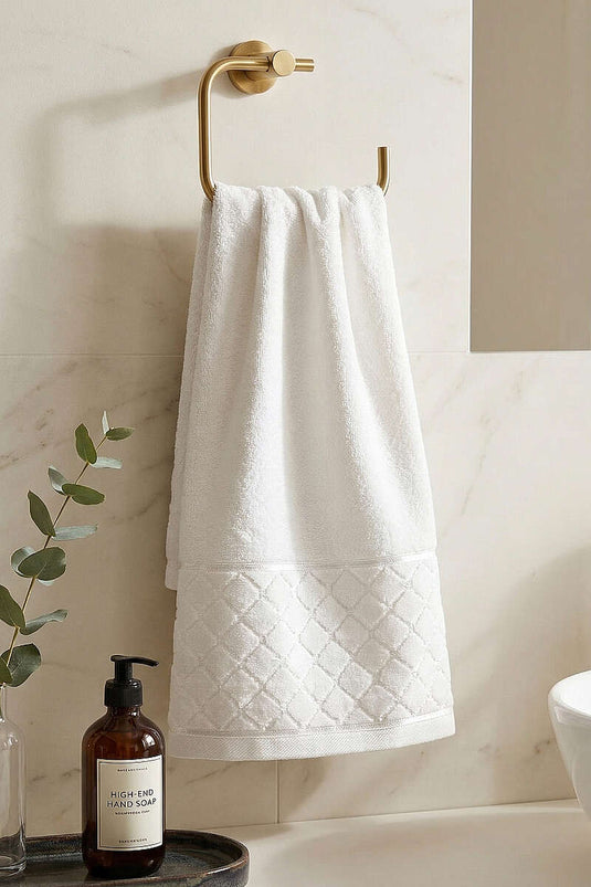 Patterned Detail Striped Hand And Face Towel Ecru