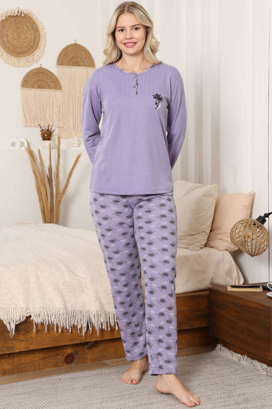 Patterned Ribbed Pajama Set Lilac