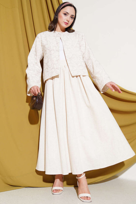 طقم جاكيت تنورة مطرز من قطعتين من الحجر