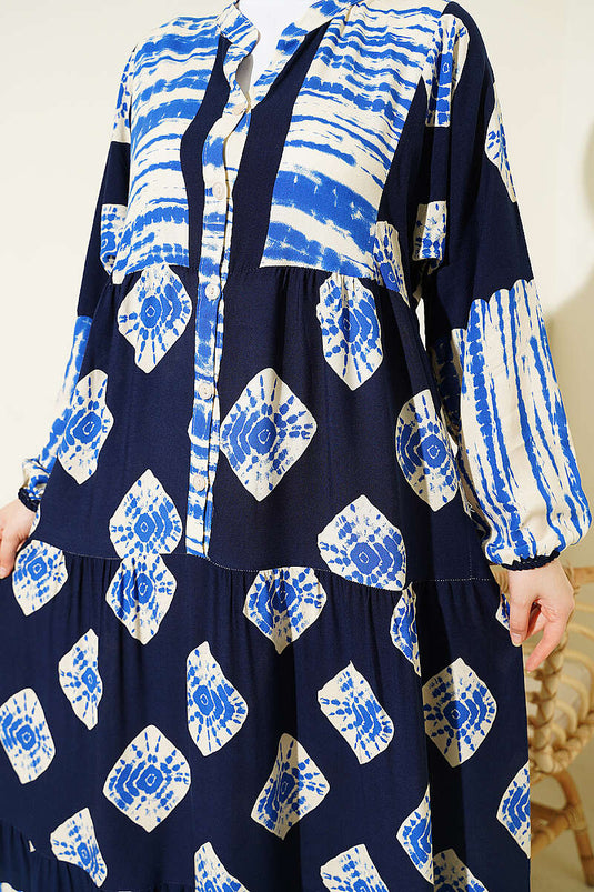 Robe à col officier avec volants, bleu marine