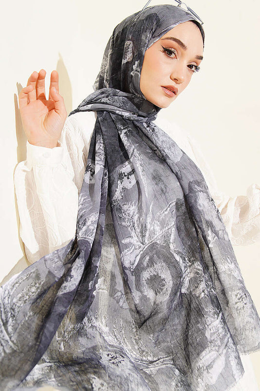 Patterned Aya Series Bamboo Crinkle Shawl Smoke