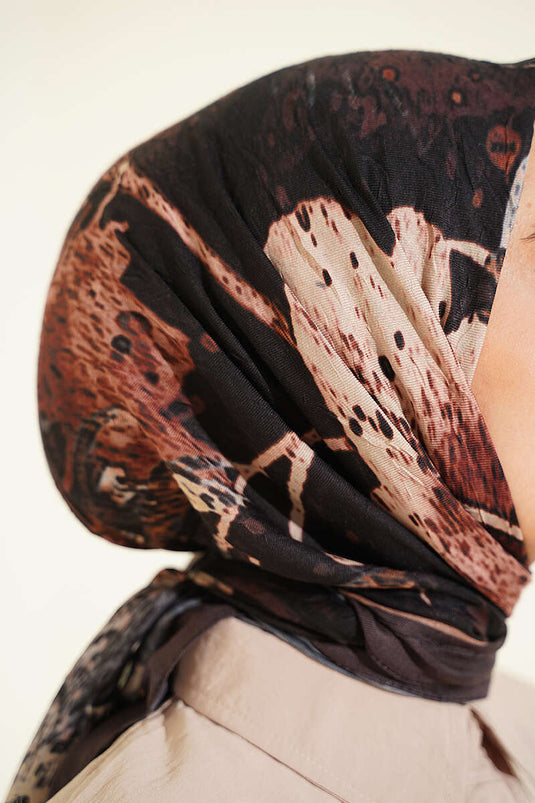 Foulard Ayda In Bambù Con Motivo Color Caffè Amaro