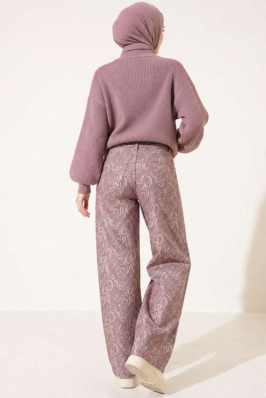 Desenli Baggy Pantolon Bej