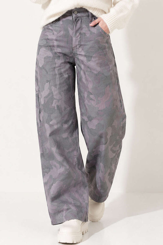 Desenli Baggy Pantolon Gri