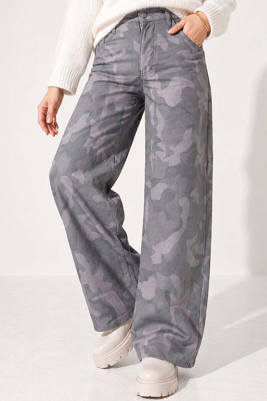Desenli Baggy Pantolon Gri