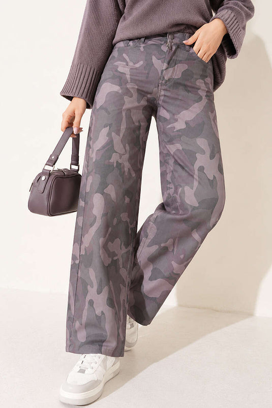 Desenli Baggy Pantolon Vizon