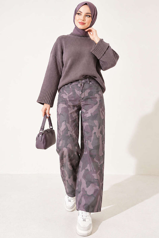 Desenli Baggy Pantolon Vizon